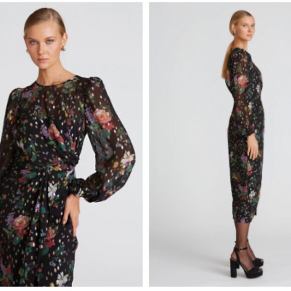 Amur Sabine Draped Midi Dress size 0 - Picture 3 of 10